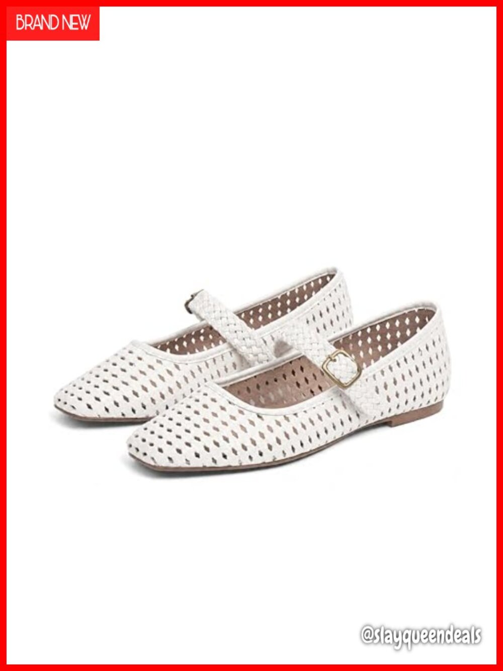 Woven Faux Leather Mesh Ballet Flats Slip On Mary Janes
